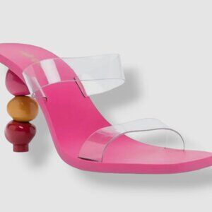 Cult Gaia Pink Heels with Bauble Heels and Clear Straps